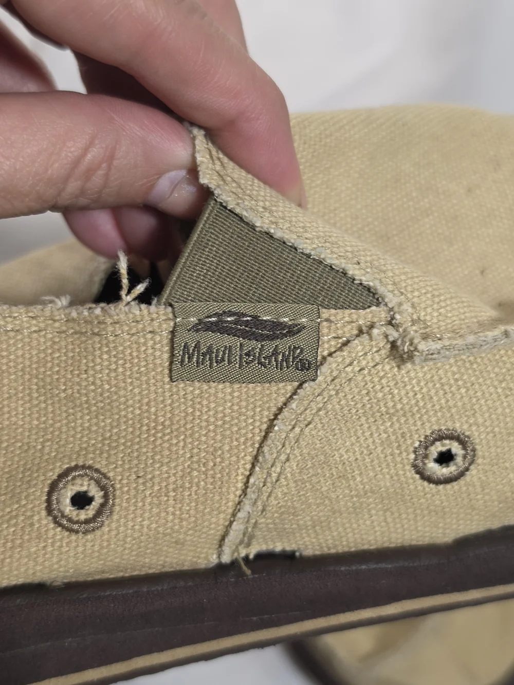 Maui and Sons Men's Slip-On Canvas Loafers in Tan with Brown Trim
